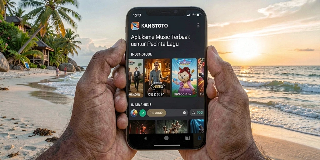 Screenshot gameplay KANGTOTO menampilkan pengguna menikmati musik dengan antarmuka yang modern.