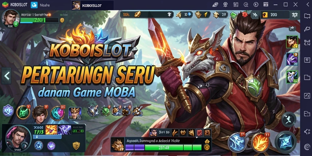 Tampilan gameplay seru dari KOBOISLOT dalam pertarungan MOBA.