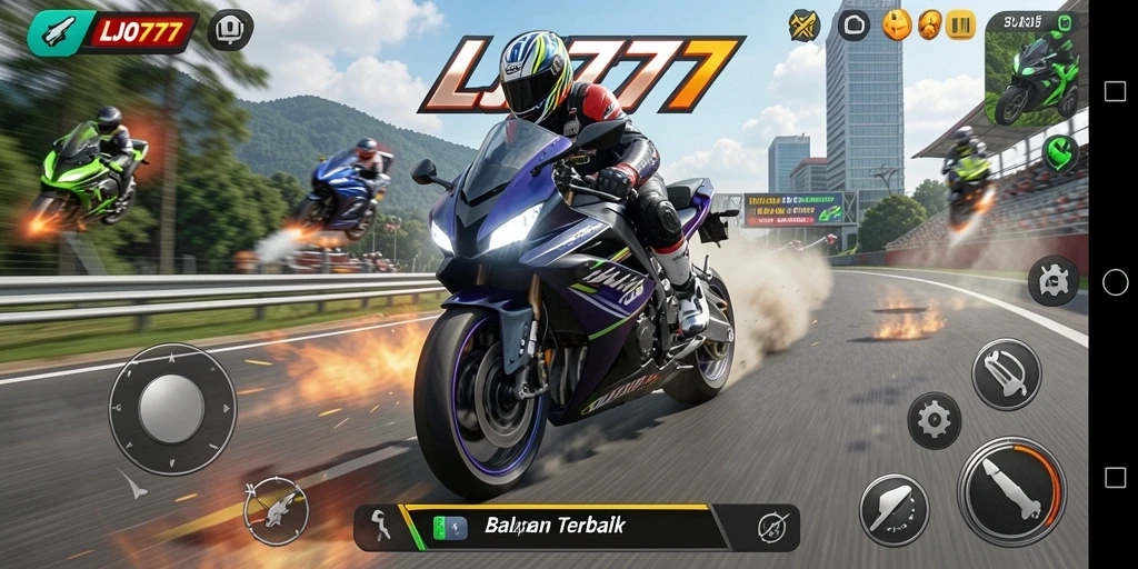 Gameplay LJO777 yang mendebarkan dengan berbagai trek balapan.