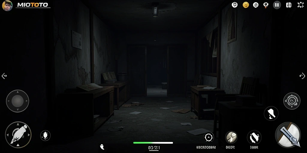 Gameplay MIOTOTO menampilkan suasana horor yang menegangkan dan mencekam.