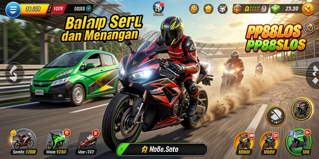 Gameplay PP88SLOTS yang penuh aksi di lintasan balap motor.