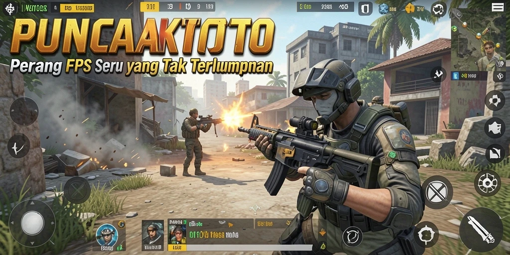 Screenshot gameplay PUNCAKTOTO menampilkan aksi tembak-menembak yang intens.